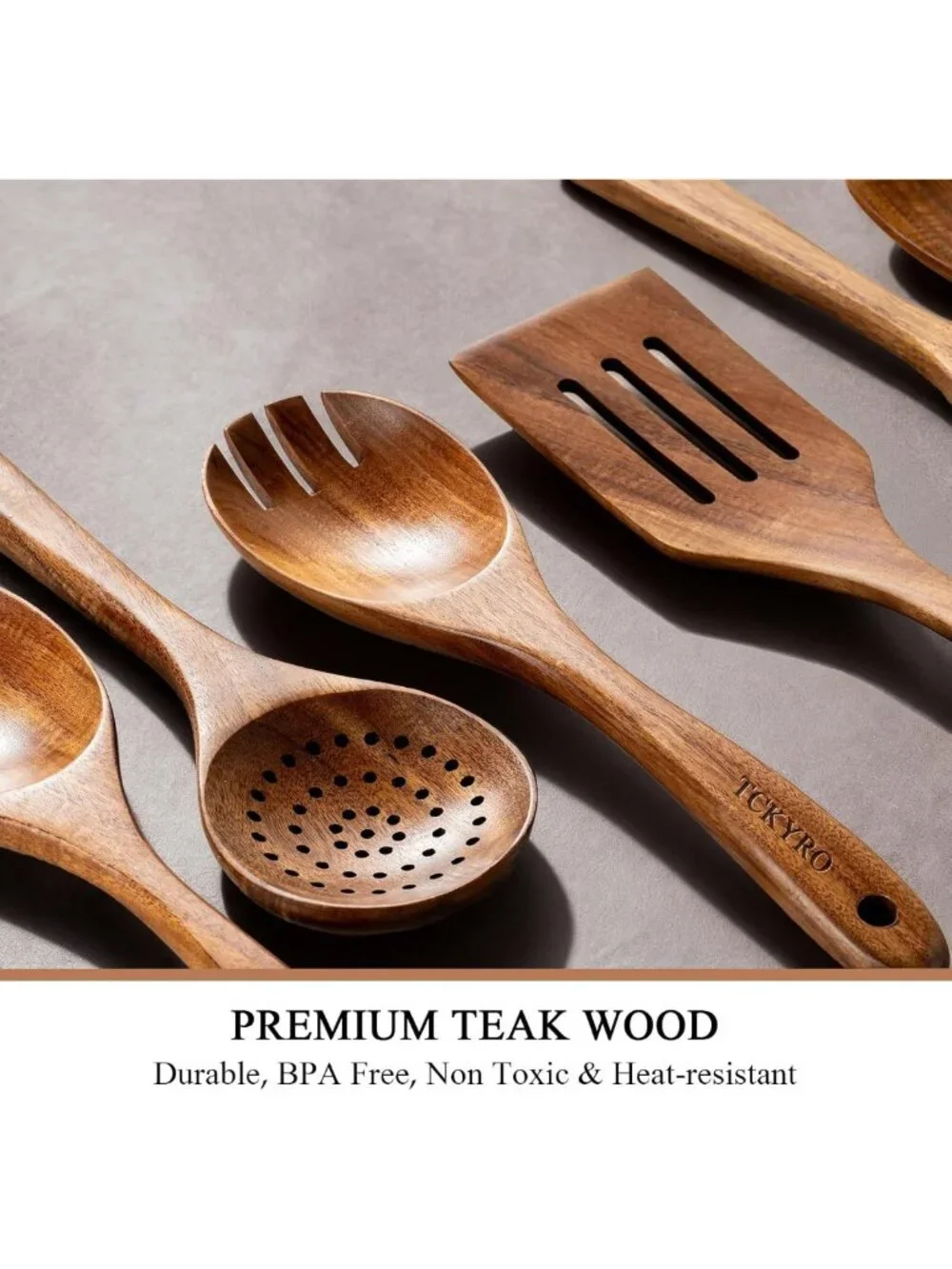 10-Piece Premium Wooden Utensil Set with Holder & Spoon Rest - Cooking Tools